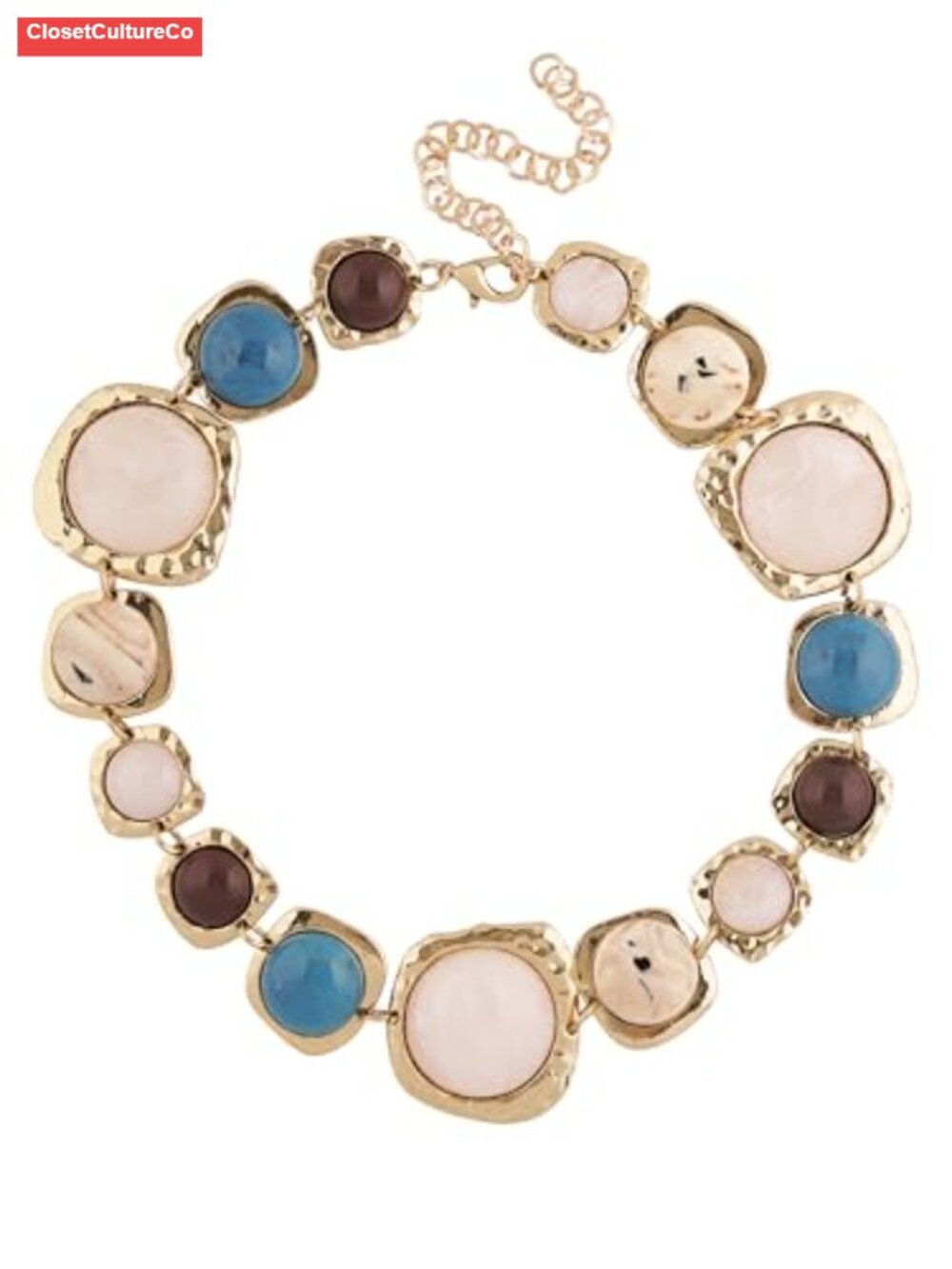 Boho Chunky Statement Necklace Gold Tone Resin Cabochon Collar Pendant